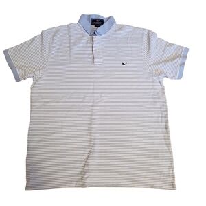 VINEYARD Vines Polo Shirt Mens Large Blue White Stripes Short Sleeves Preppy